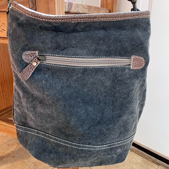 Myra Bag Two-Tone Canvas & Leather Crossbody — Black, Brown & Cream - Picture 3 of 11